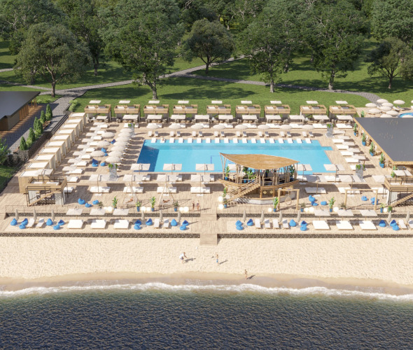 Beach club with vacation cottages
